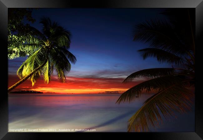 Evening twilight from beach at Almond Morgan Bay resort, near Castries, St Lucia, Caribbean Framed Print by Geraint Tellem ARPS