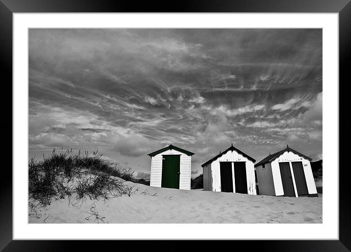 Clouds over Southwold Beach Huts Selective Framed Mounted Print by Paul Macro
