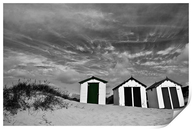 Clouds over Southwold Beach Huts Selective Print by Paul Macro