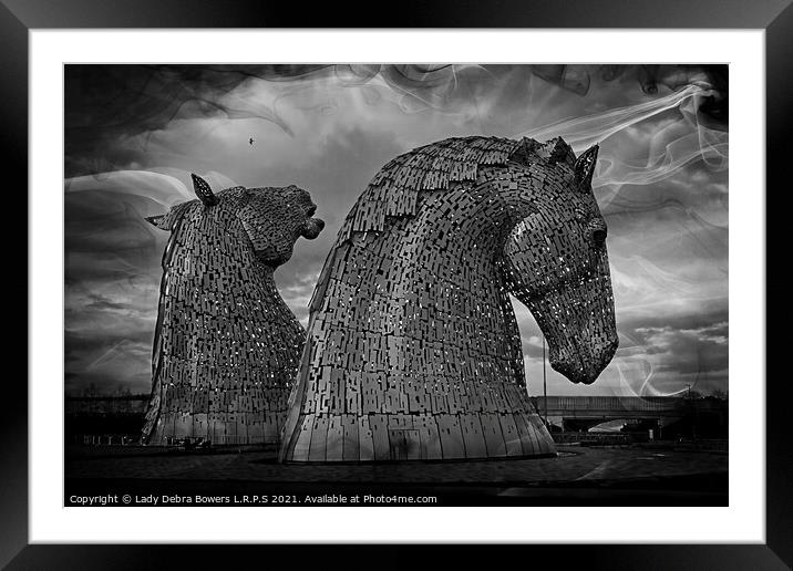 The Kelpies in Monochrome Scotland  Framed Mounted Print by Lady Debra Bowers L.R.P.S