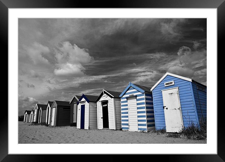 Blue Beach Huts in Southwold Framed Mounted Print by Paul Macro