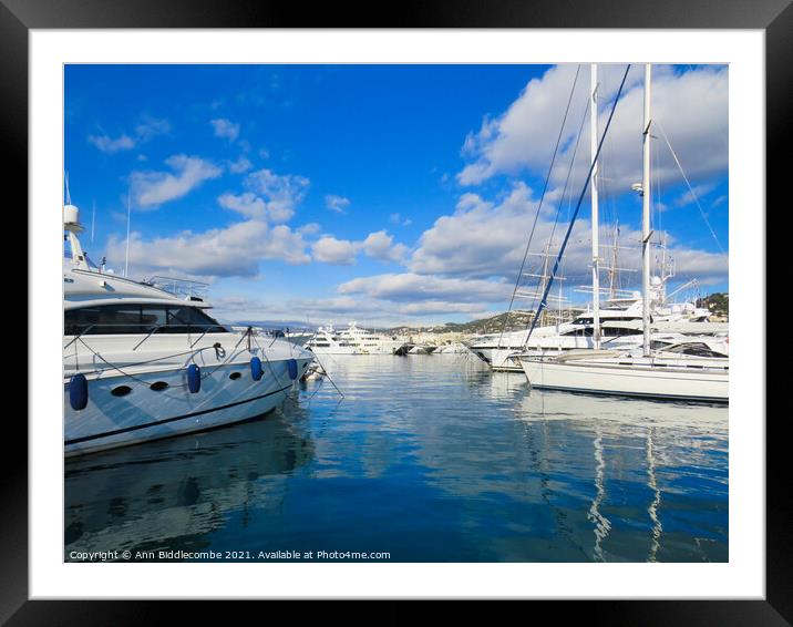 One of the marinas in Cannes Framed Mounted Print by Ann Biddlecombe