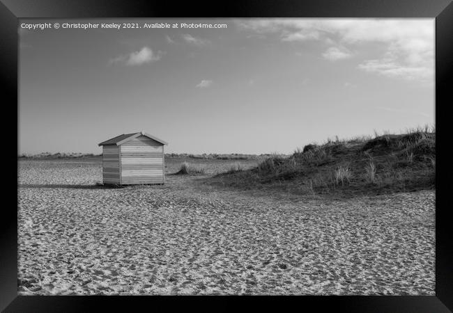 Black and white Great Yarmouth beach huts, Norfolk Framed Print by Christopher Keeley