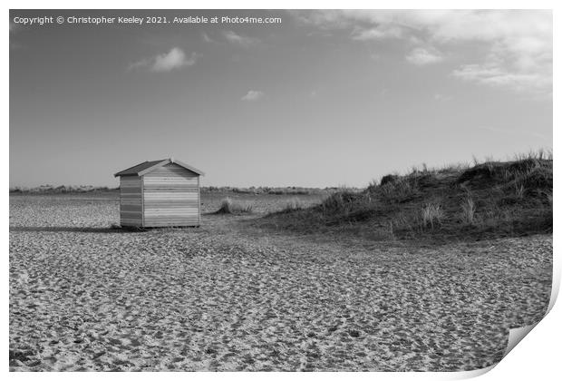 Black and white Great Yarmouth beach huts, Norfolk Print by Christopher Keeley