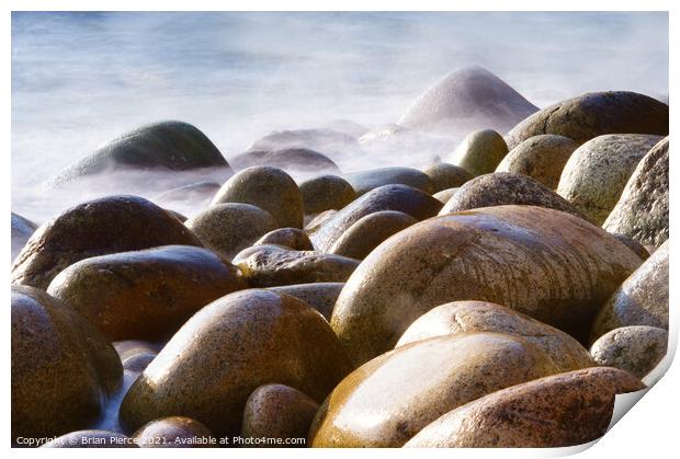Rocks on the beach at Poerth Navern, Cornwall  Print by Brian Pierce