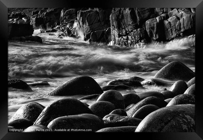 Rocks on the beach at Poerth Navern, Cornwall  (Mo Framed Print by Brian Pierce