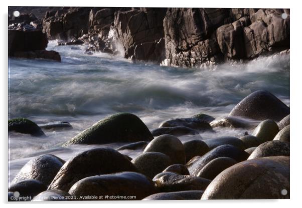 Rocks on the beach at Poerth Navern, Cornwall Acrylic by Brian Pierce