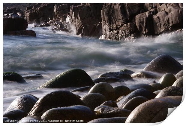 Rocks on the beach at Poerth Navern, Cornwall Print by Brian Pierce