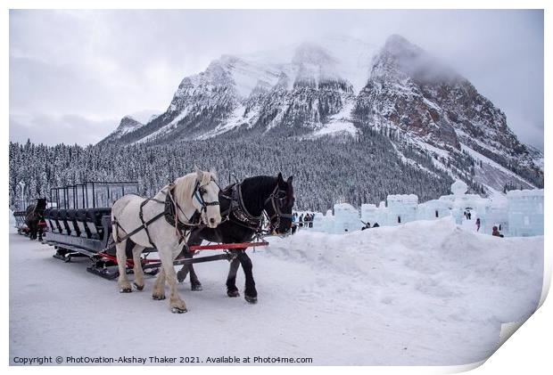A Christmassy horse sledge in lake Louise in Banff Print by PhotOvation-Akshay Thaker