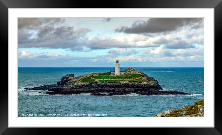 Godrevey Lighthouse Cornwall Panorama Framed Mounted Print by Paul F Prestidge