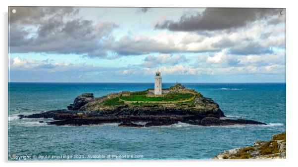 Godrevey Lighthouse Cornwall Panorama Acrylic by Paul F Prestidge