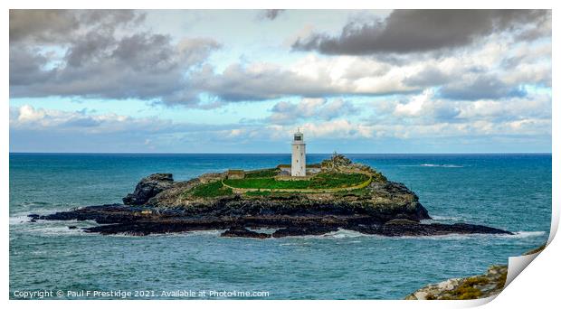Godrevey Lighthouse Cornwall Panorama Print by Paul F Prestidge