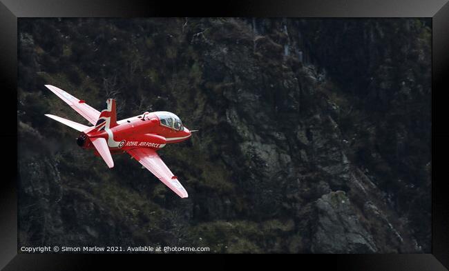 Red Arrows Hawk going through the Mach Loop, Snowdonia Framed Print by Simon Marlow