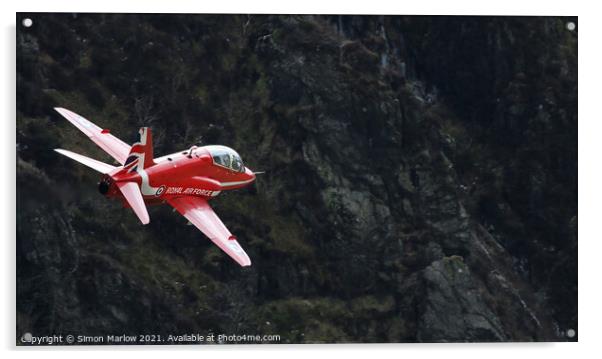 Red Arrows Hawk going through the Mach Loop, Snowdonia Acrylic by Simon Marlow