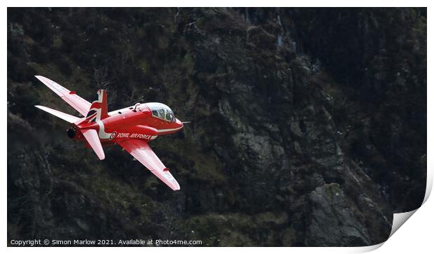 Red Arrows Hawk going through the Mach Loop, Snowdonia Print by Simon Marlow