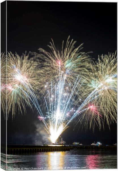Poole Quay 5th November Firework Display over Pool Canvas Print by Paul Chambers