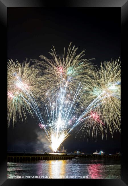 Poole Quay 5th November Firework Display over Pool Framed Print by Paul Chambers