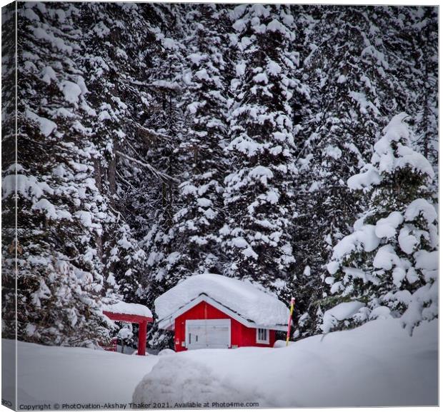 A beautiful winter landscape with red and white  Canvas Print by PhotOvation-Akshay Thaker