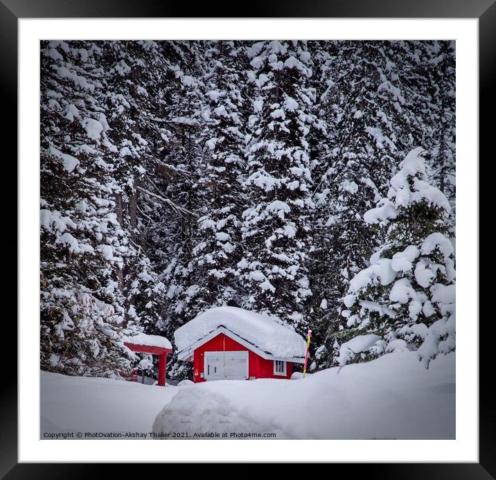 A beautiful winter landscape with red and white  Framed Mounted Print by PhotOvation-Akshay Thaker
