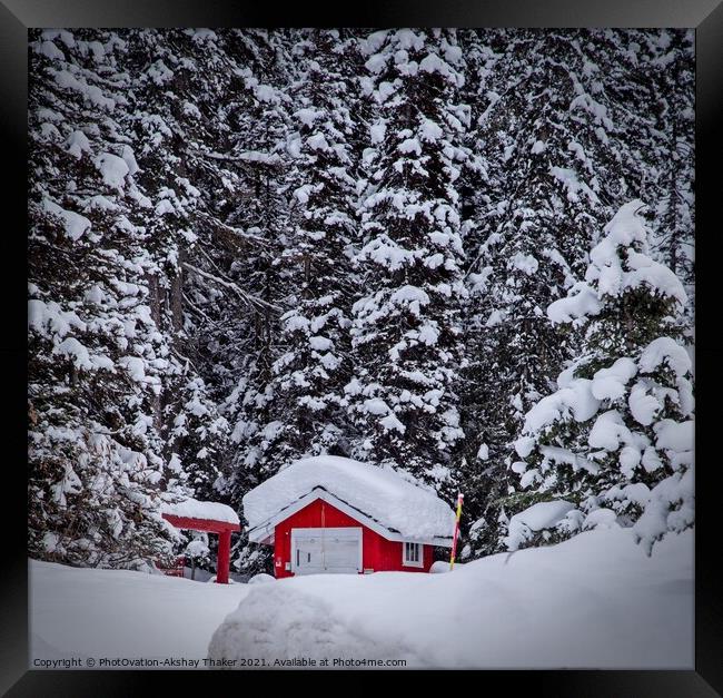 A beautiful winter landscape with red and white  Framed Print by PhotOvation-Akshay Thaker