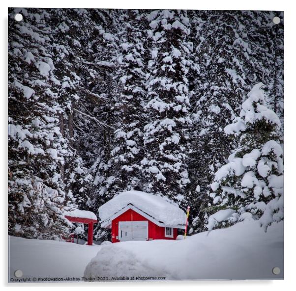 A beautiful winter landscape with red and white  Acrylic by PhotOvation-Akshay Thaker