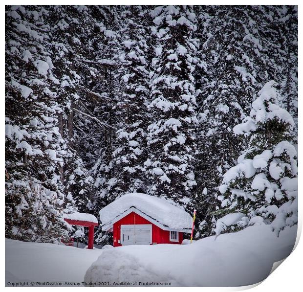 A beautiful winter landscape with red and white  Print by PhotOvation-Akshay Thaker