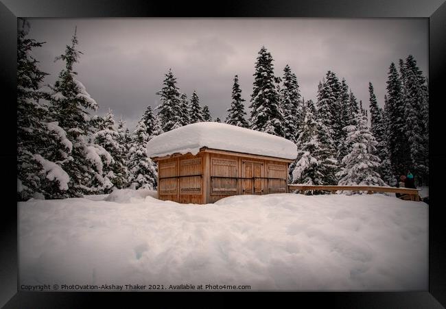 A house or a cabin covered in snow Framed Print by PhotOvation-Akshay Thaker