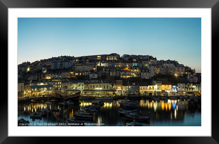 Houses and Businesses Brixham Harbour Devon at twi Framed Mounted Print by Paul Chambers