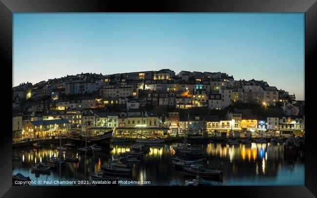 Houses and Businesses Brixham Harbour Devon at twi Framed Print by Paul Chambers