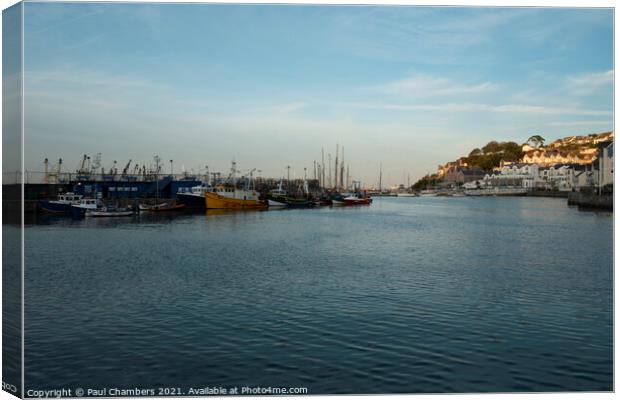Brixham Harbour Devon with fishing trawlers moored Canvas Print by Paul Chambers