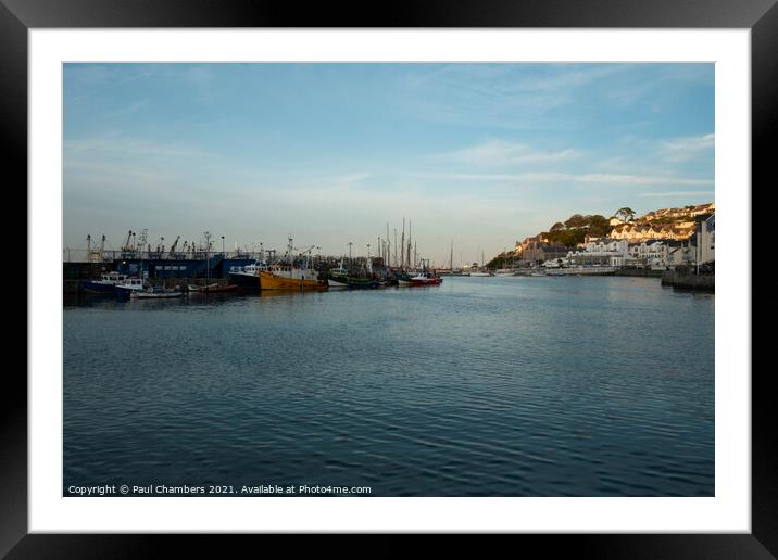 Brixham Harbour Devon with fishing trawlers moored Framed Mounted Print by Paul Chambers