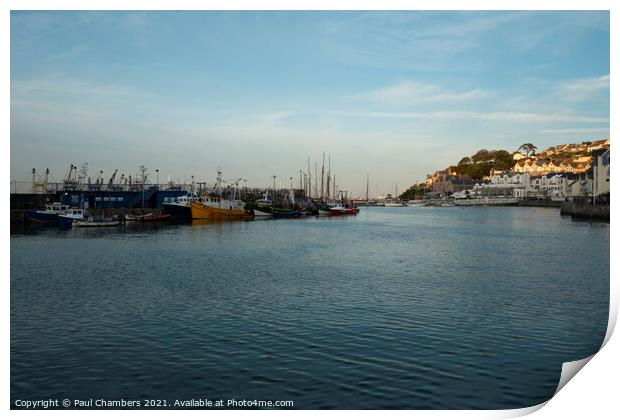 Brixham Harbour Devon with fishing trawlers moored Print by Paul Chambers