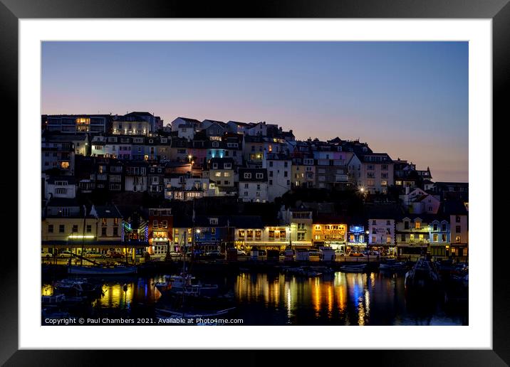 Houses and Businesses Brixham Harbour Devon at twi Framed Mounted Print by Paul Chambers