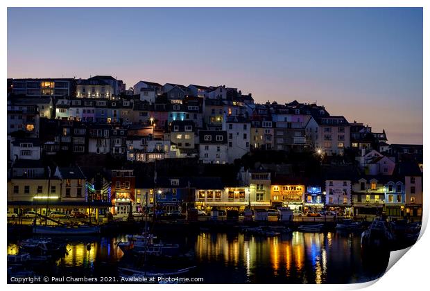 Houses and Businesses Brixham Harbour Devon at twi Print by Paul Chambers