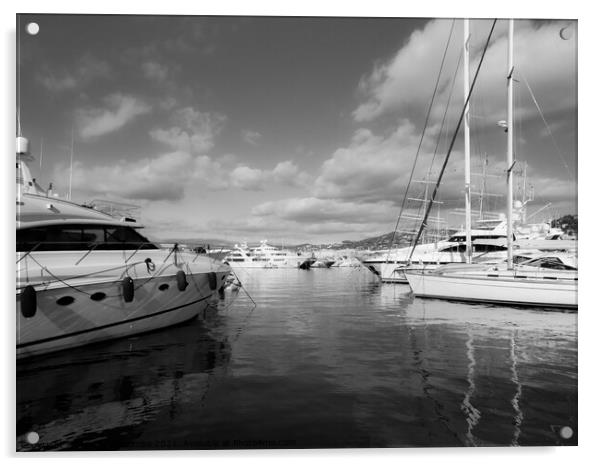 Monochrome One of the marinas in Cannes Acrylic by Ann Biddlecombe