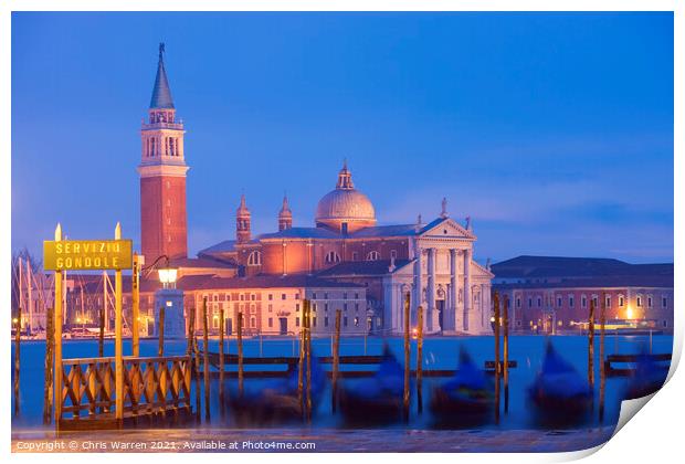 Twilight view to San Giorgio Maggiore Venice Print by Chris Warren