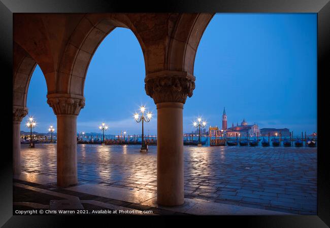 Twilight view towards San Giorgio Maggiore Venice Framed Print by Chris Warren