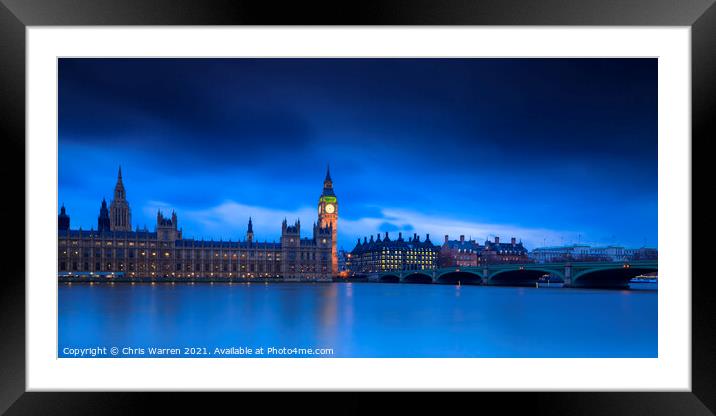 Houses of Parliament River Thames London at dusk Framed Mounted Print by Chris Warren