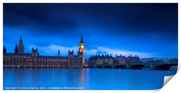Houses of Parliament River Thames London at dusk Print by Chris Warren