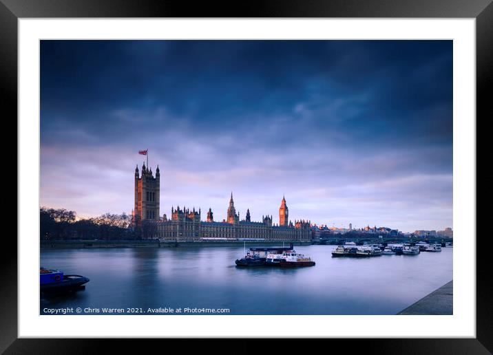 Houses of Parliament London in the evening light Framed Mounted Print by Chris Warren