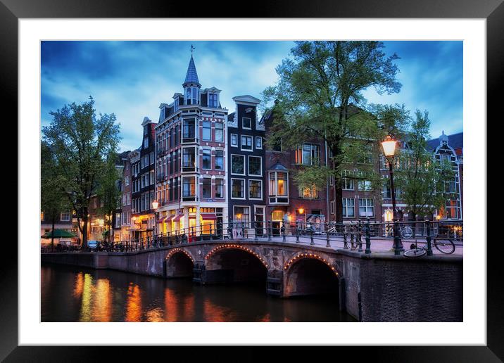 Amsterdam at Twilight Framed Mounted Print by Artur Bogacki
