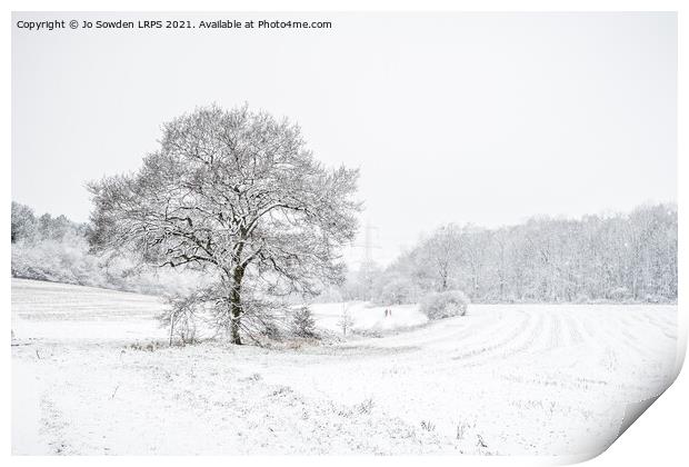 Snowy Landscape, Hertfordshire Print by Jo Sowden