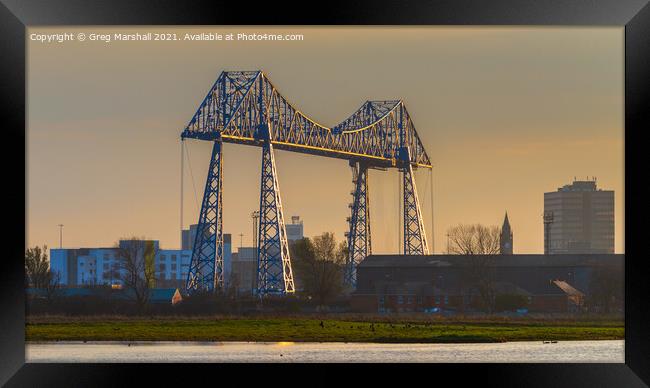 The Transporter Bridge Middlesbrough over River Tees at sunset Framed Print by Greg Marshall
