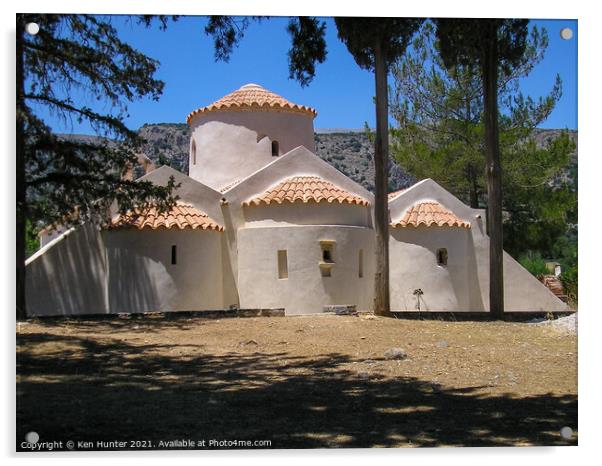 Traditional Cretan Church in Warm Sunshine  Acrylic by Ken Hunter