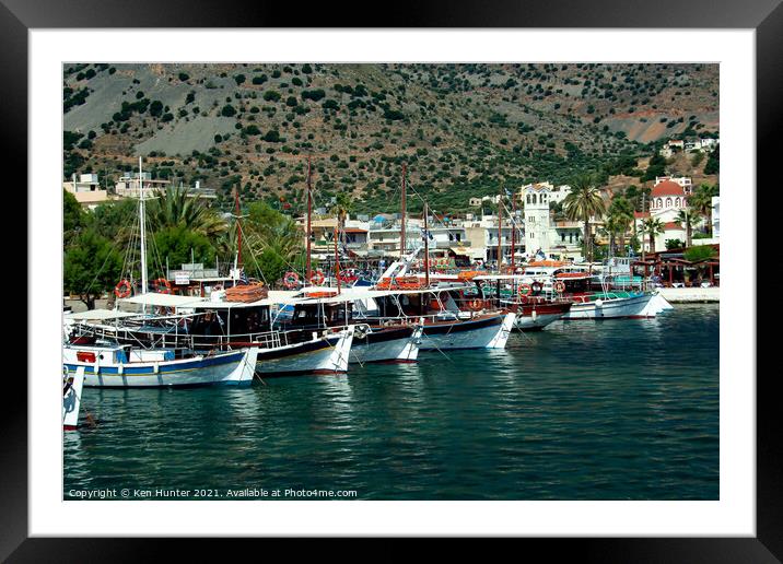 In the Harbor on Crete Framed Mounted Print by Ken Hunter