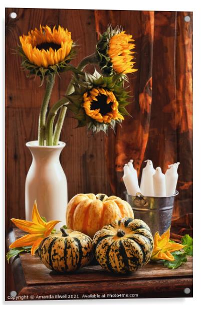 Sunflower & Gourds Still Life Acrylic by Amanda Elwell