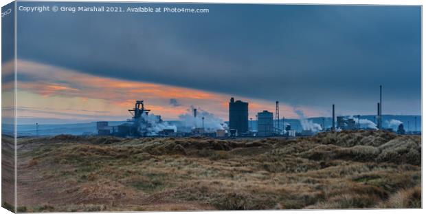 Redcar Steelworks at sunset.  Canvas Print by Greg Marshall