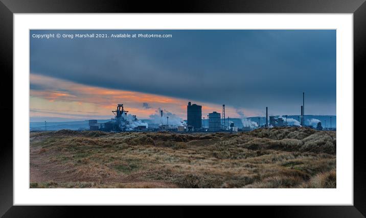 Redcar Steelworks at sunset.  Framed Mounted Print by Greg Marshall