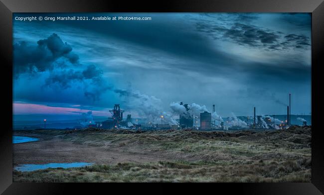 Redcar Steelworks at dusk. Once mighty. Framed Print by Greg Marshall