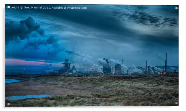 Redcar Steelworks at dusk. Once mighty. Acrylic by Greg Marshall